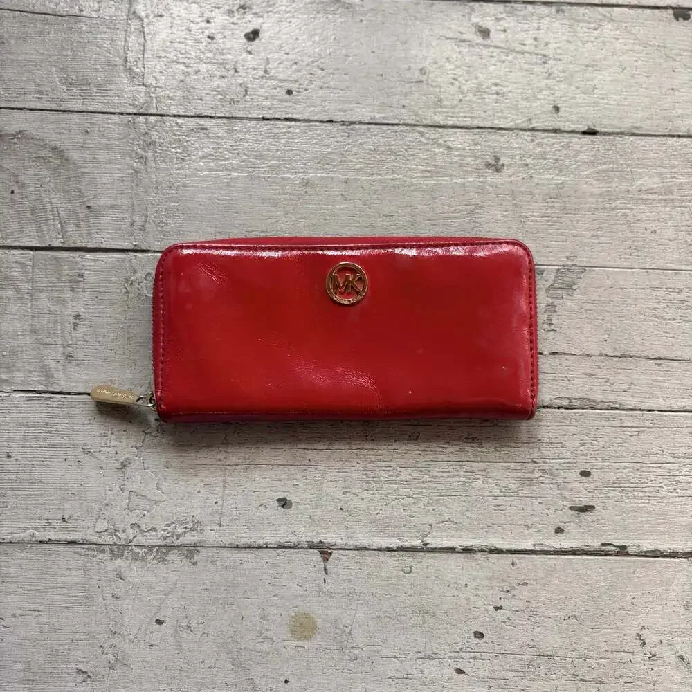Michael Kors Red Leather Long Wallet with Gold Logo